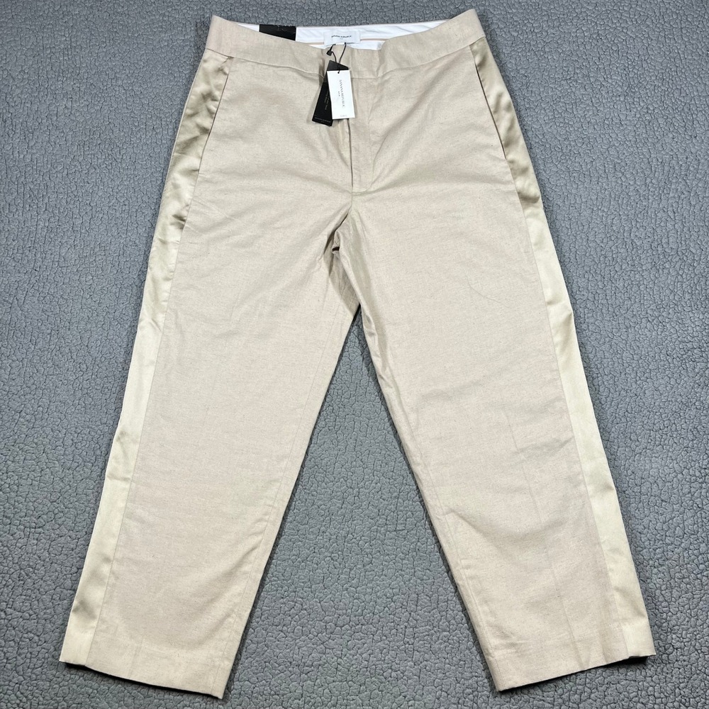 Banana Republic  Linen Blend Pants Womens 14‎ Beige High Rise Cropped Tuxedo NEW